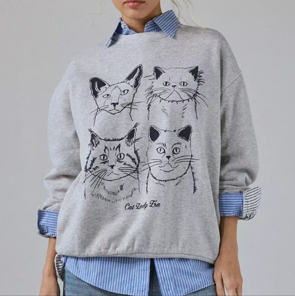 Urban Outfitters Tops - Urban Outfitters Grey Cat Sketch Sweatshirt